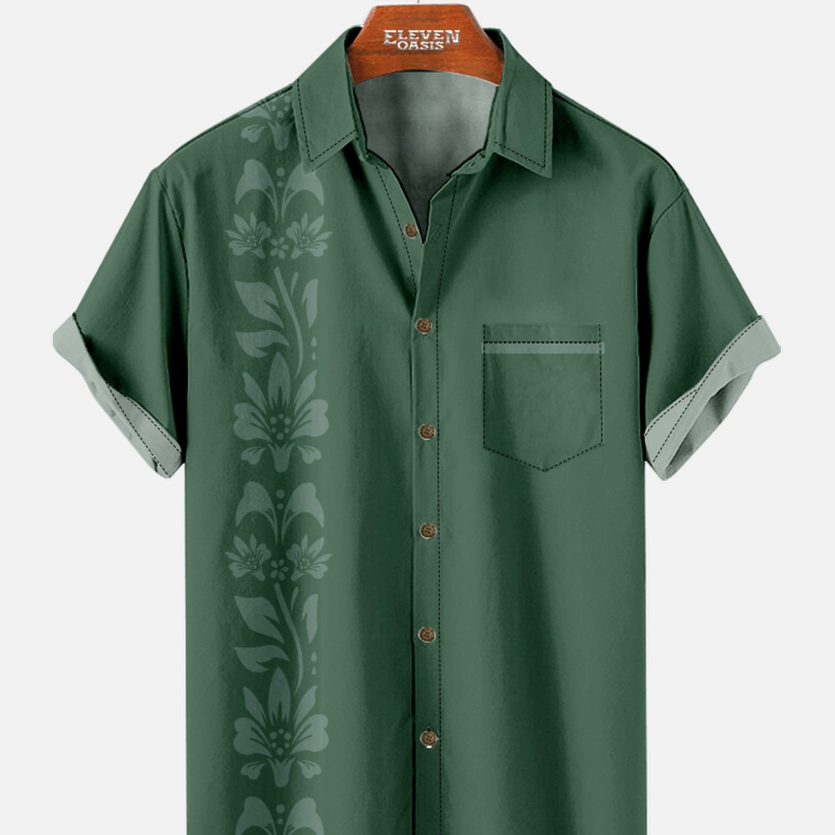 Men's Unilateral Striped Flower Vacation Casual Short Sleeve Shirt ElevenOasis
