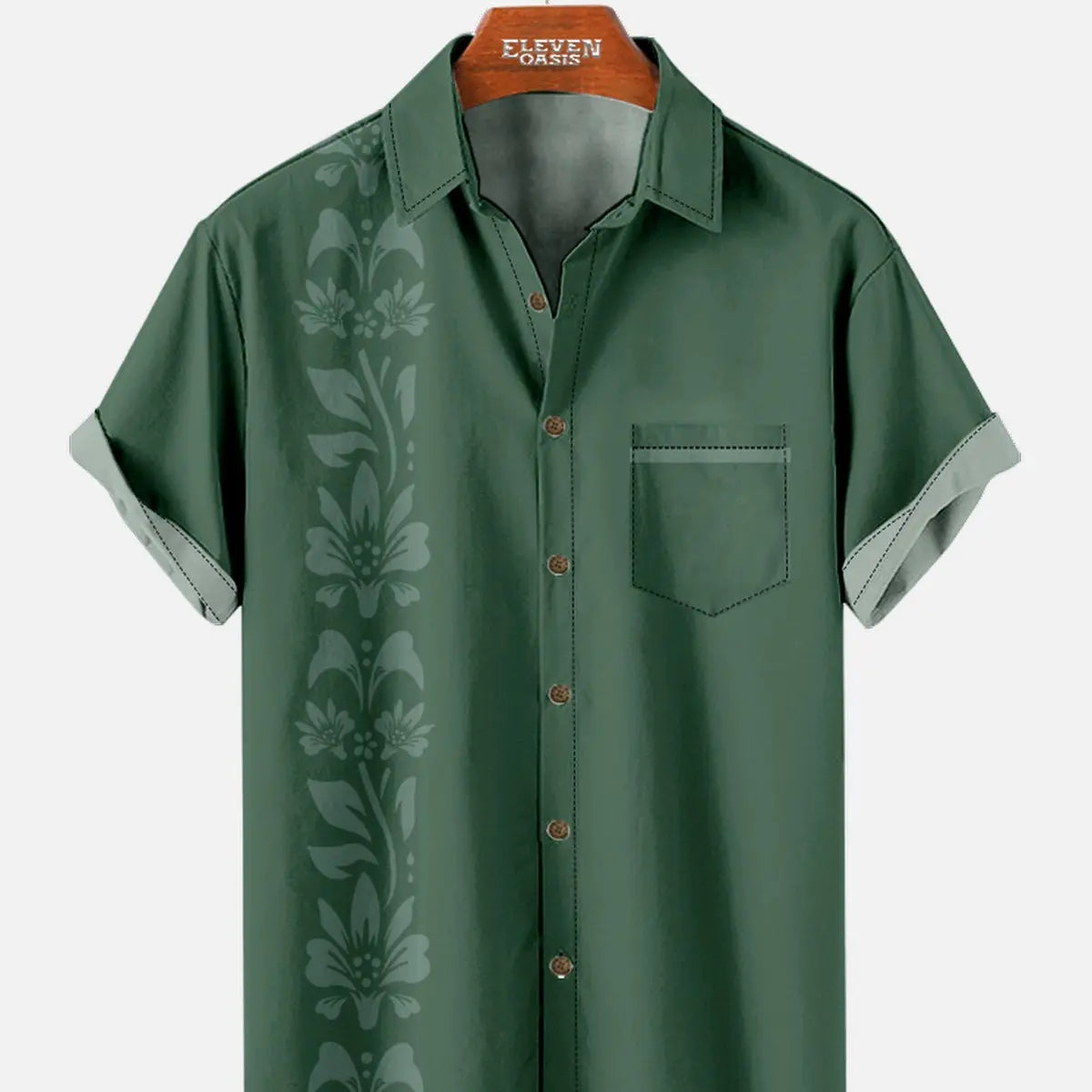 Men's Unilateral Striped Flower Vacation Casual Short Sleeve Shirt ElevenOasis