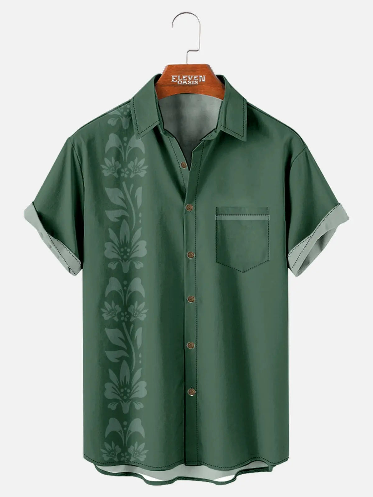 Men's Unilateral Striped Flower Vacation Casual Short Sleeve Shirt ElevenOasis