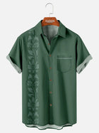 Men's Unilateral Striped Flower Vacation Casual Short Sleeve Shirt
