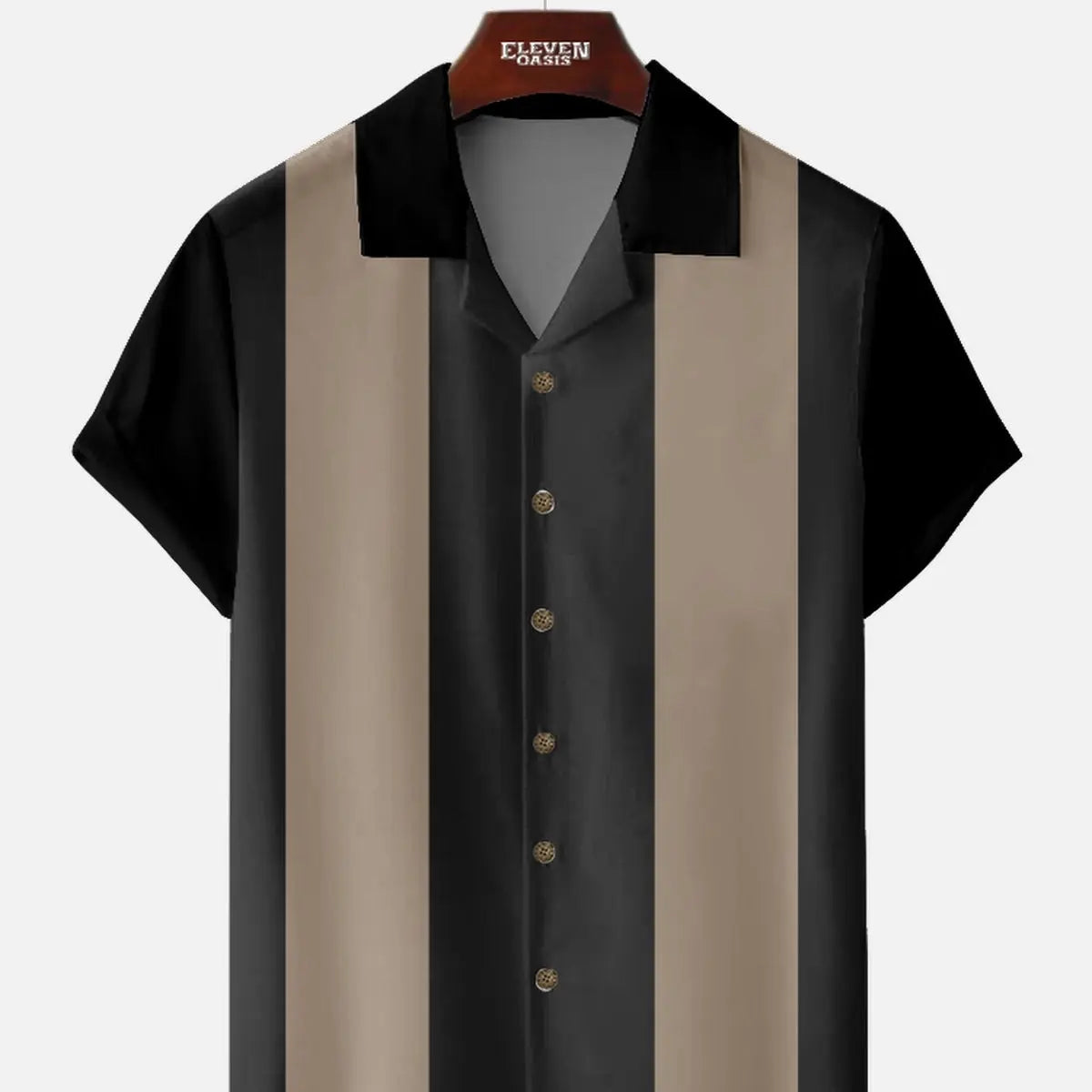 Men's Morandi Color block Panel Stripe Camp Collar Short Sleeve Shirt ElevenOasis