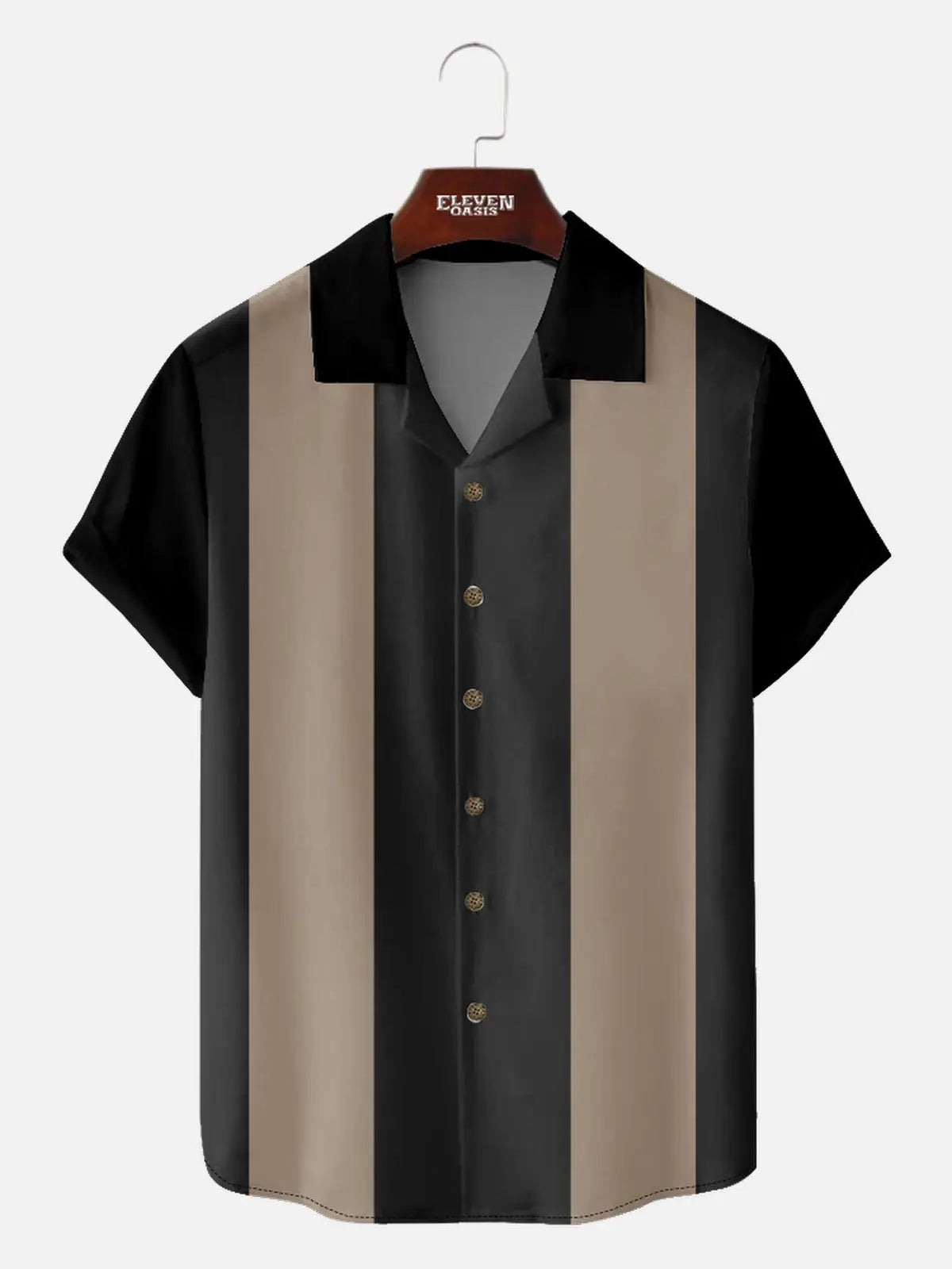 Men's Morandi Color block Panel Stripe Camp Collar Short Sleeve Shirt ElevenOasis