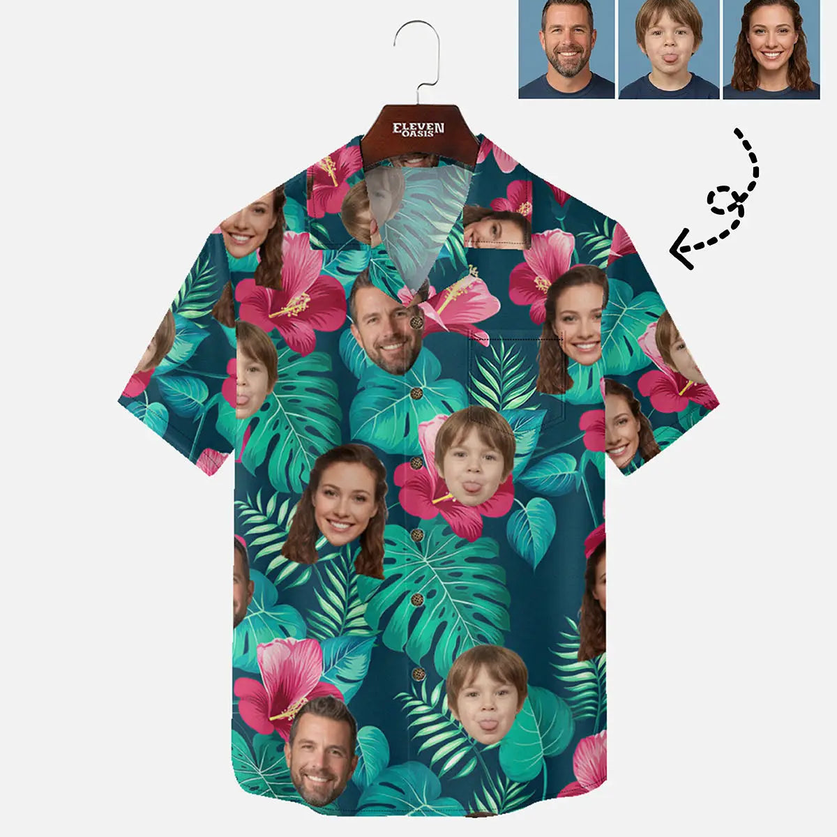Men's Custom Tropical Face Print Short Sleeve Shirt ElevenOasis