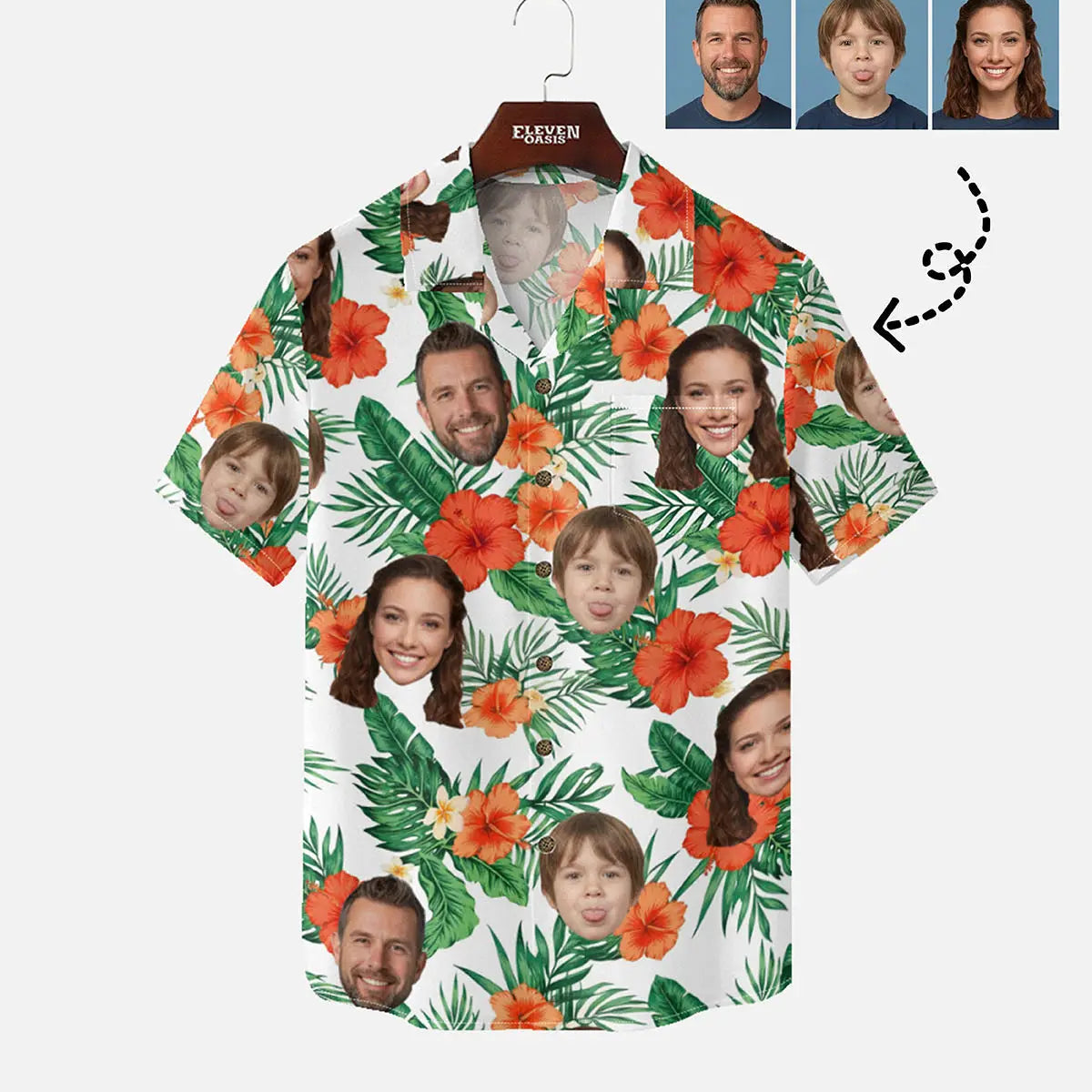 Men's Custom Tropical Face Print Short Sleeve Shirt ElevenOasis