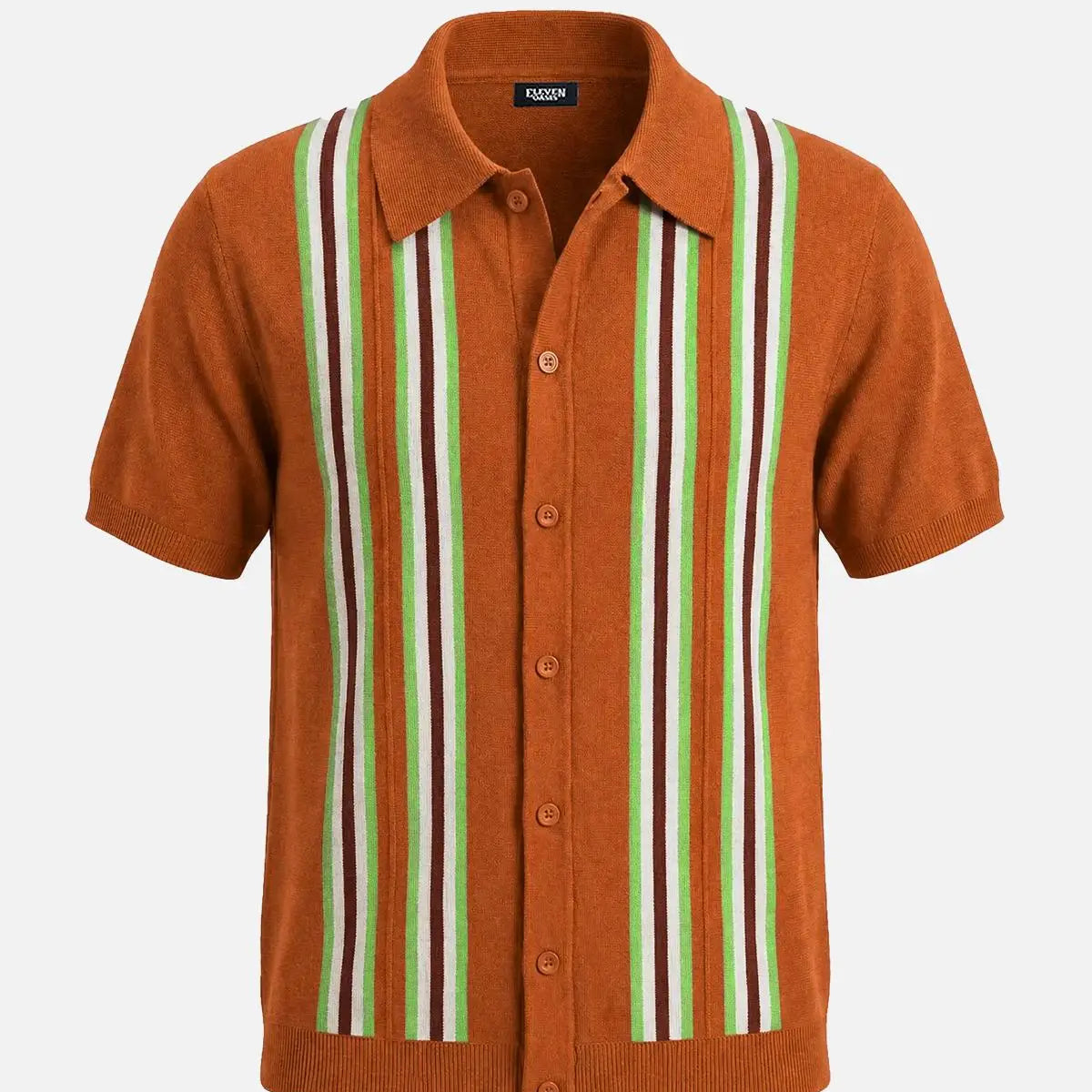 Men's Retro Multi-Stripe Short Sleeve Knit Shirt Eleven Oasis