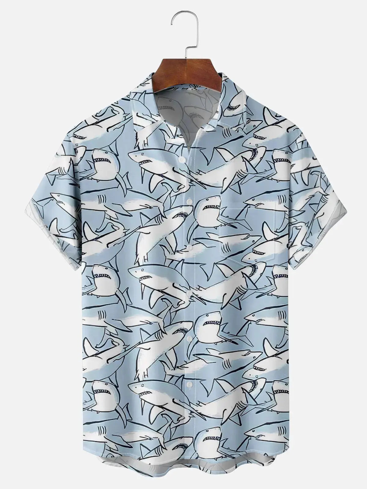 Men's Sharks All Over Print Short Sleeve Casual ShirtMens short sleeve shirts Big and tall Mens shirts Short sleeve shirts for men Mens 4xl shirts Casual short sleeve shirts
