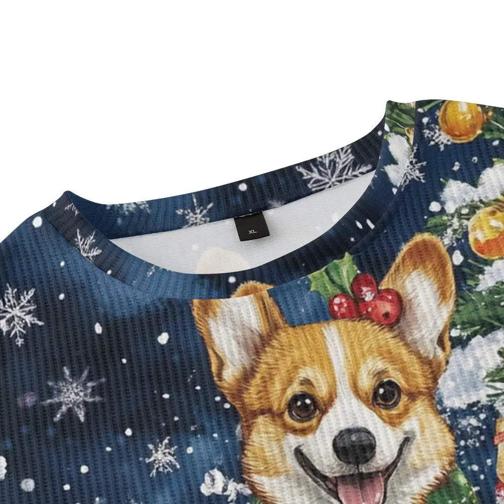 Happiest Christmas Corgis Surrounded by Presents Knitted Sweatshirt, mens short sleeve shirts???????¡§???o?big and tall mens shirts???????¡§???o?short sleeve shirts for men???????¡§???o?mens 4xl shirts???????¡§???o?casual short sleeve shirts