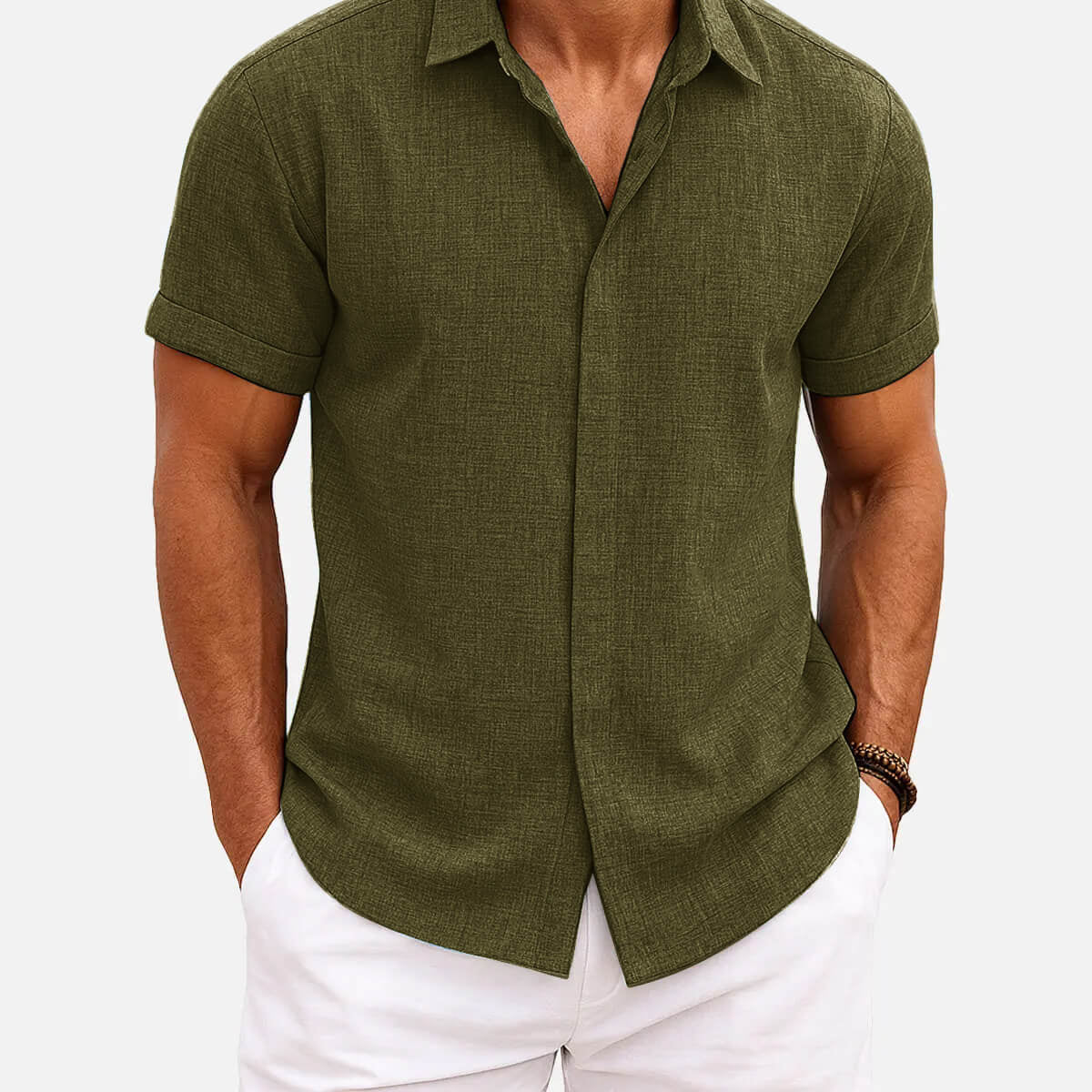 Men's Linen Cotton Blend Short Sleeve Shirt ElevenOasis