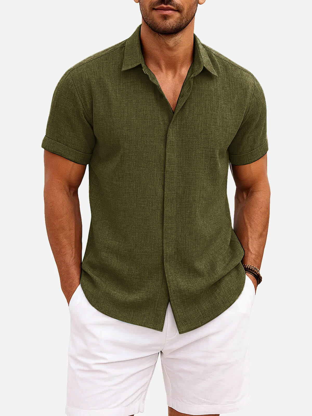 Men's Linen Cotton Blend Short Sleeve Shirt ElevenOasis