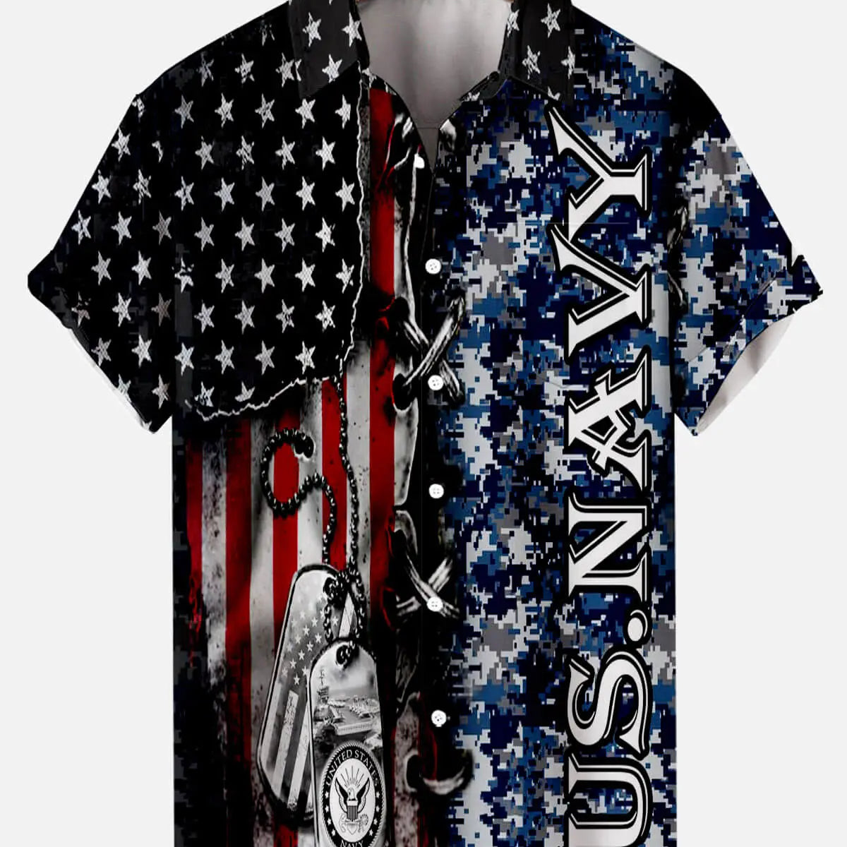 Men's Independence Day Print Casual Breathable Short Sleeve Shirt American Flag Novelty