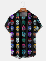 Men's Mexican Luche Libre Wrestling Masks Short Sleeve Casual Shirt Eleven Oasis