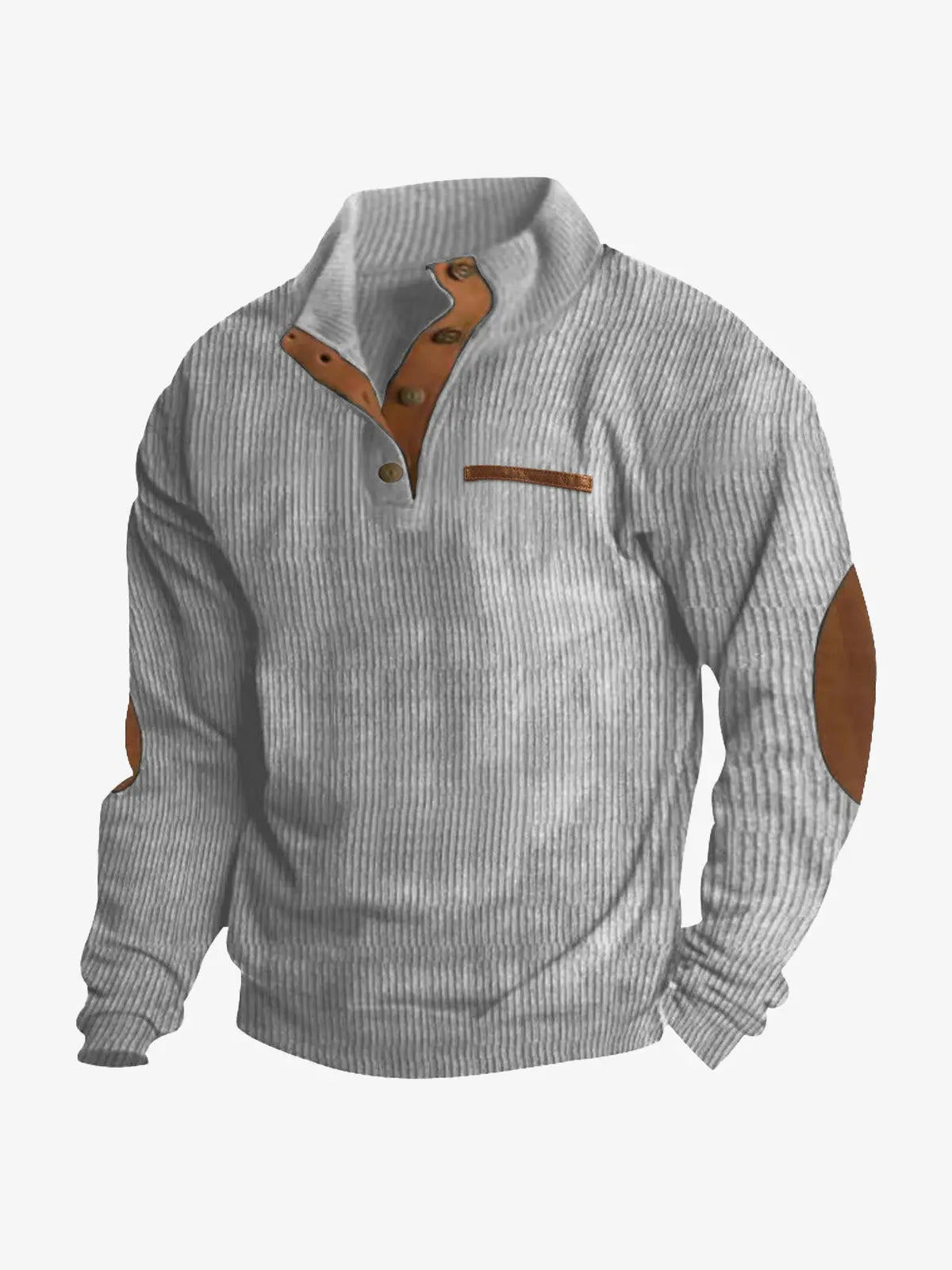Men's Cord Texture Button Mock Neck Pullover ElevenOasis