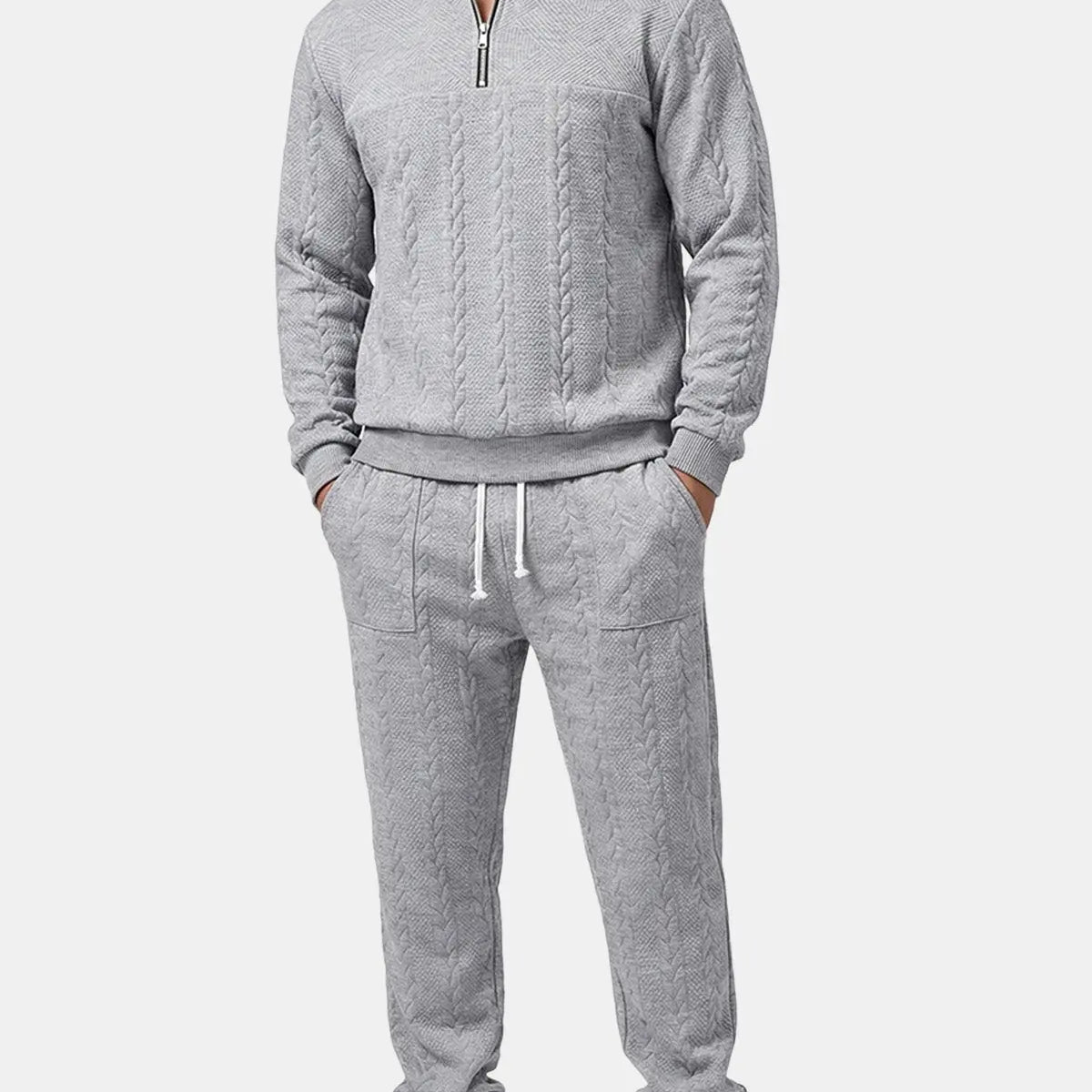Men's Cable Knit Quarter-Zip Tracksuit Set Eleven Oasis
