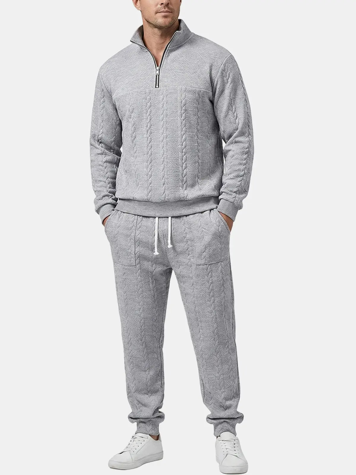 Men's Cable Knit Quarter-Zip Tracksuit Set Eleven Oasis