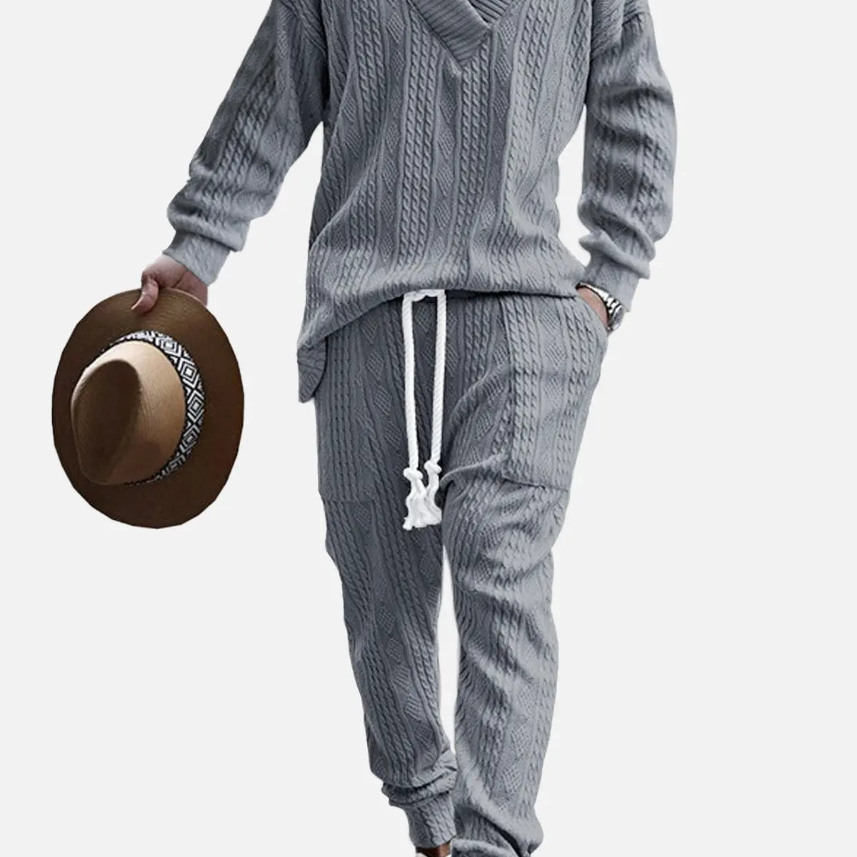Men's Cable Knit V-Neck Lounge Set ElevenOasis