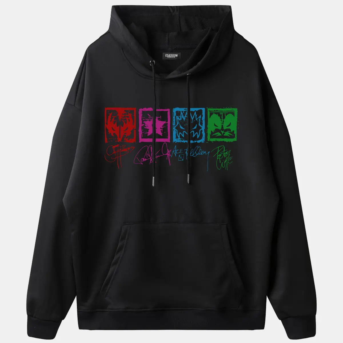 KISS Band Member Faces Vintage Graphic Hoodie Eleven Oasis