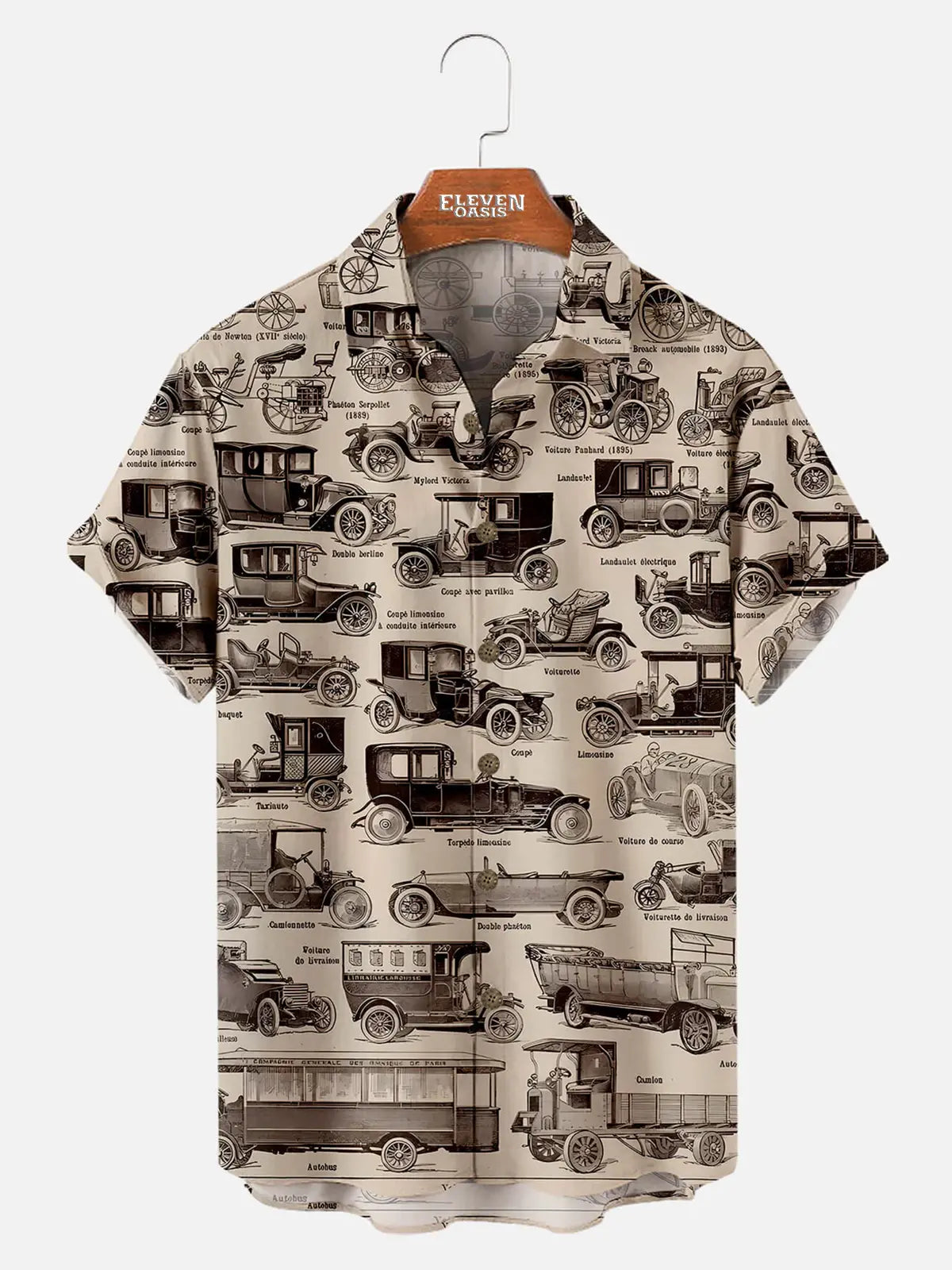Retro Classic Car Print Men's Short Sleeve Shirt ElevenOasis