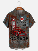 American Hot Rod Retro Car Print Men's Casual Short Sleeve Shirt ElevenOasis