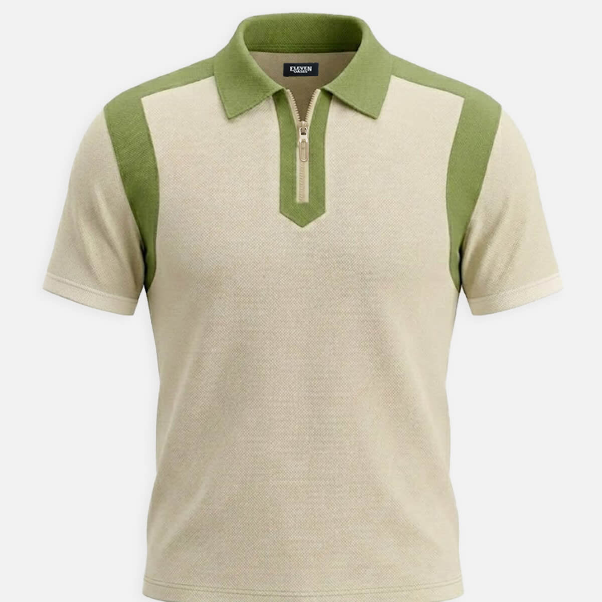 Men's Retro Contrast Panel Zip Polo Shirt Eleven Oasis