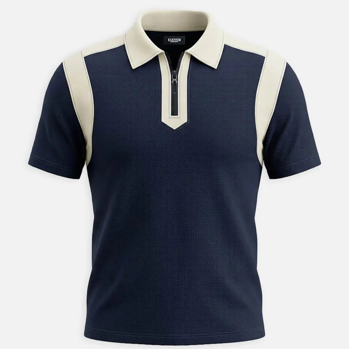 Men's Retro Contrast Panel Zip Polo Shirt Eleven Oasis