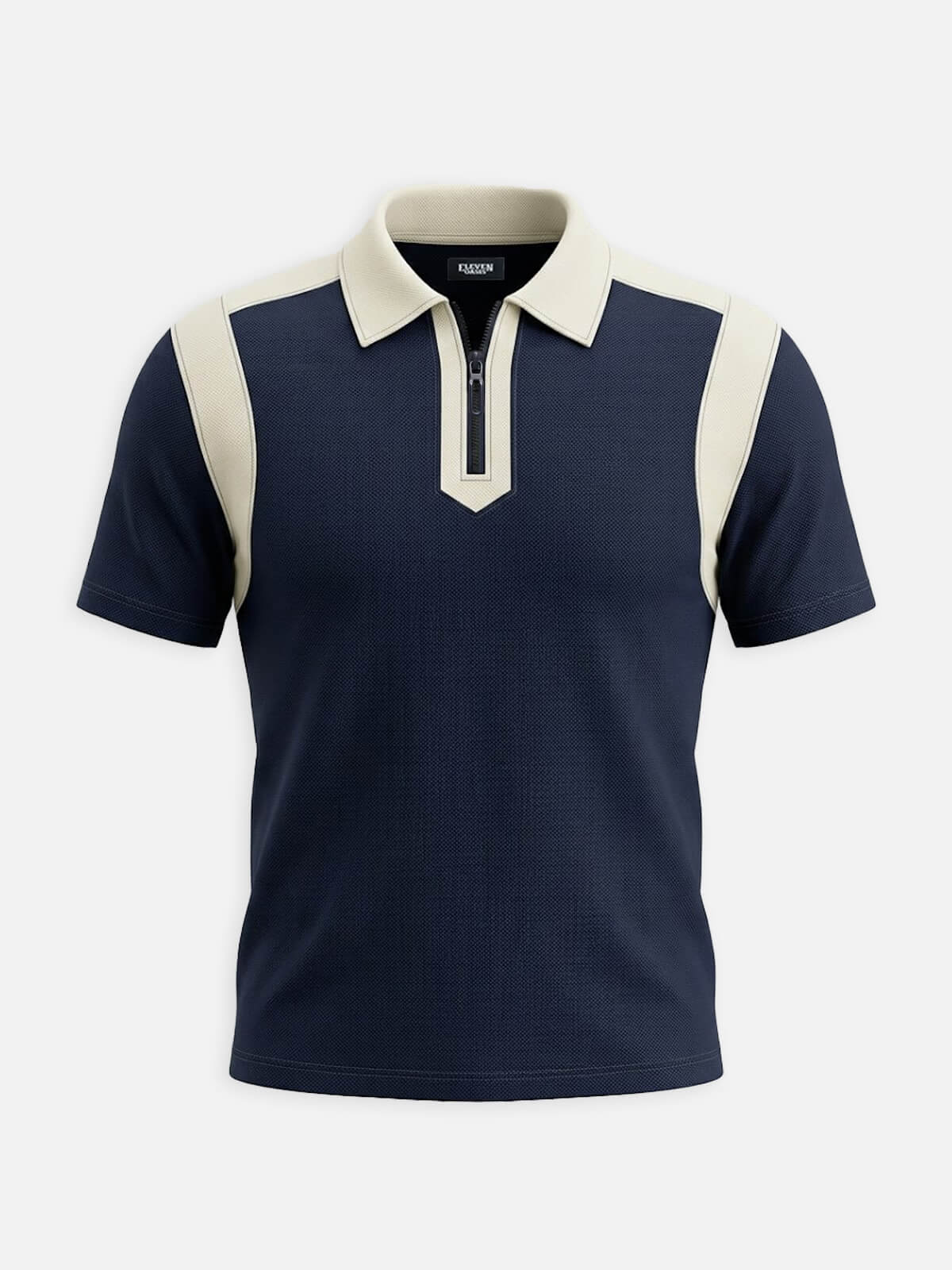 Men's Retro Contrast Panel Zip Polo Shirt Eleven Oasis