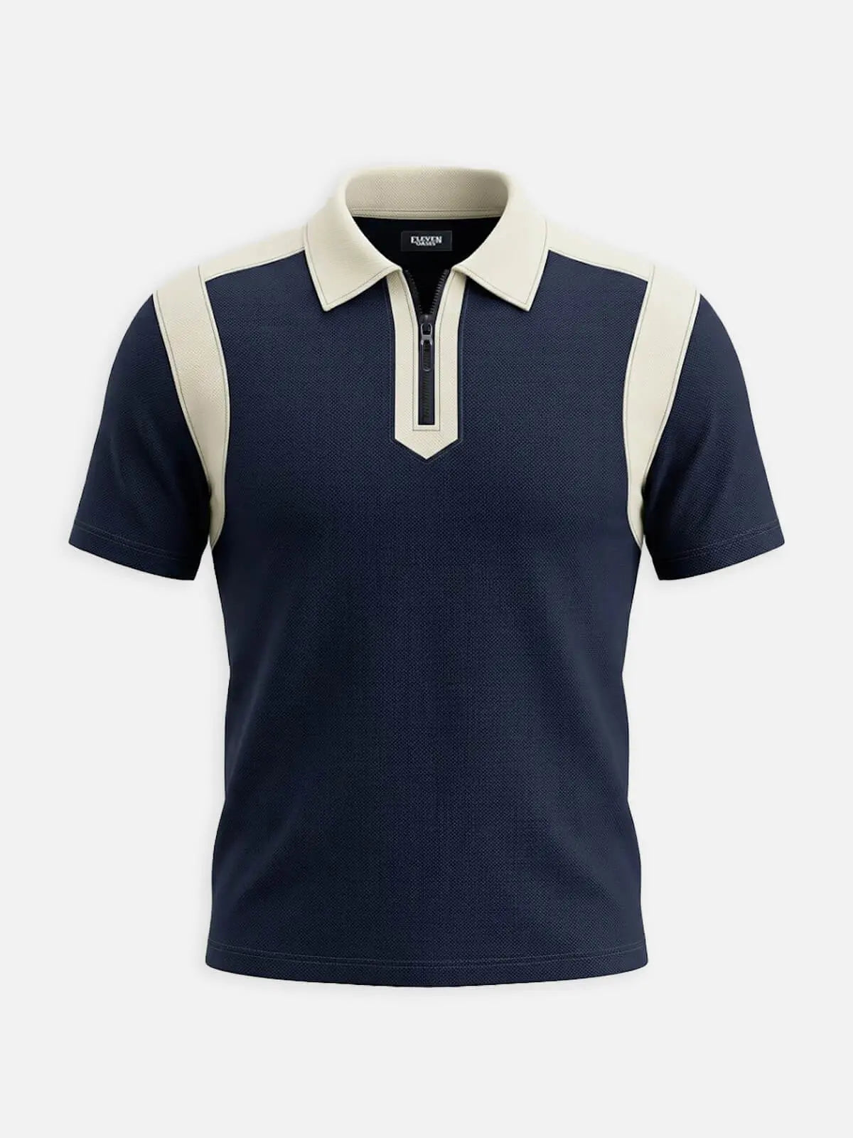 Men's Retro Contrast Panel Zip Polo Shirt Eleven Oasis