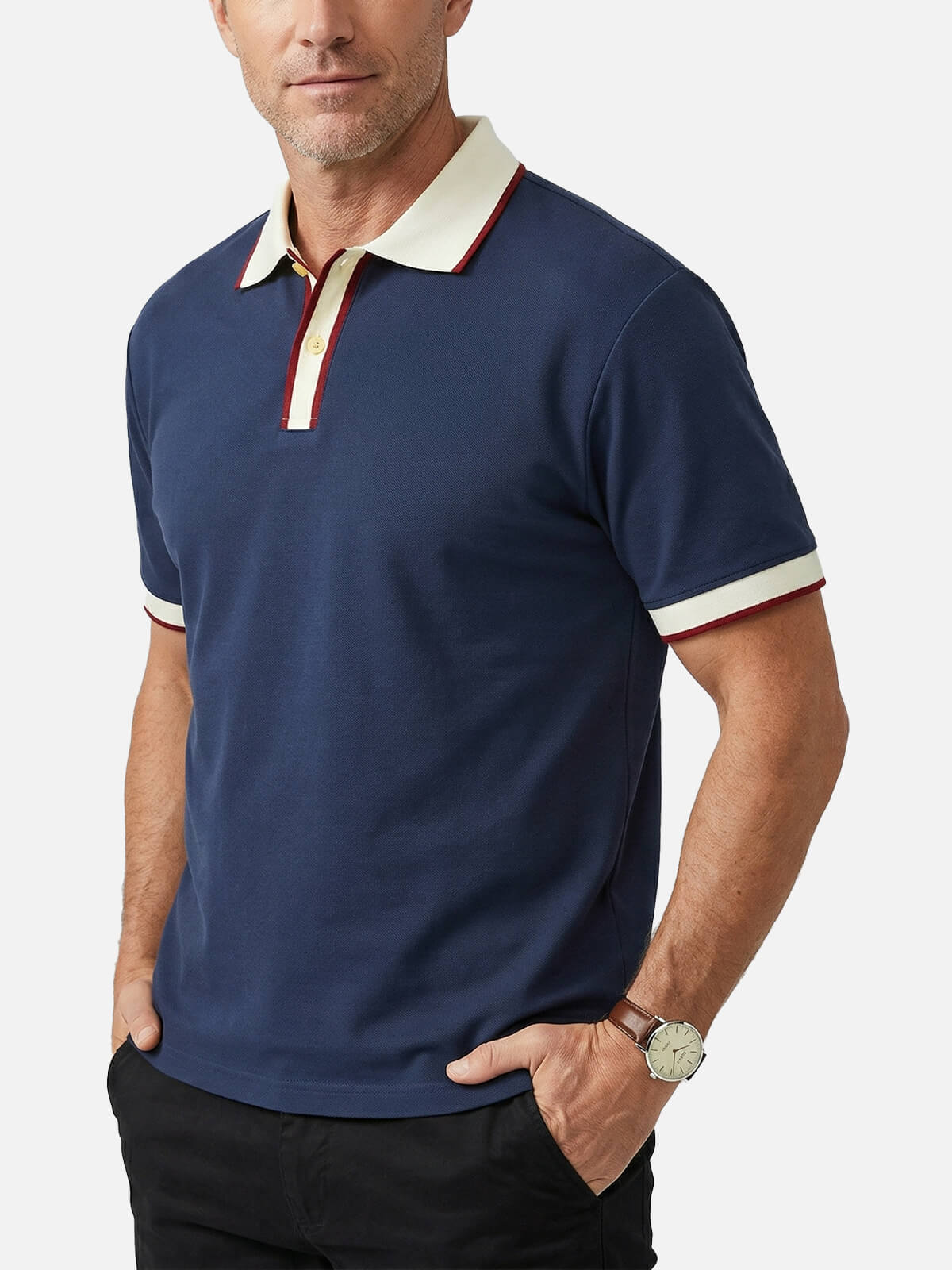 Men's Slim Fit Retro Tipped Collar Short Sleeve Polo Shirt Eleven Oasis