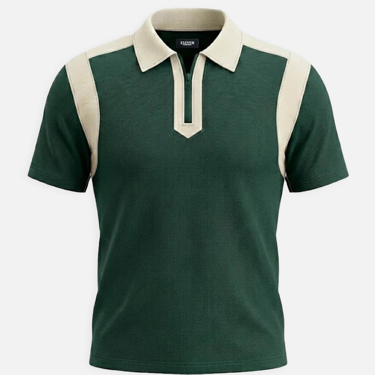 Men's Retro Contrast Panel Zip Polo Shirt Eleven Oasis