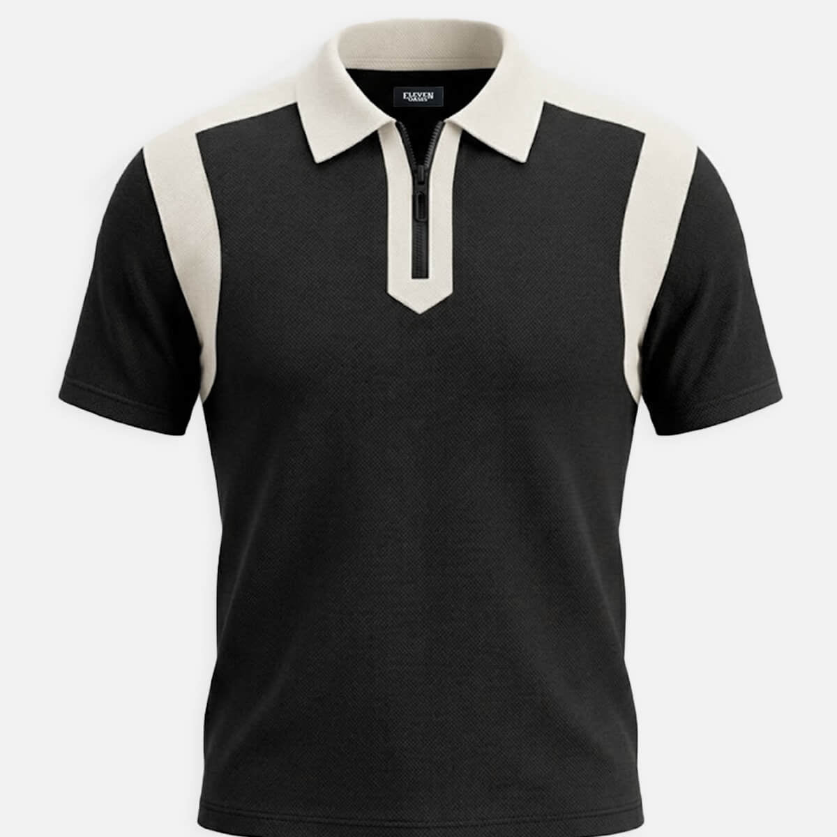 Men's Retro Contrast Panel Zip Polo Shirt Eleven Oasis
