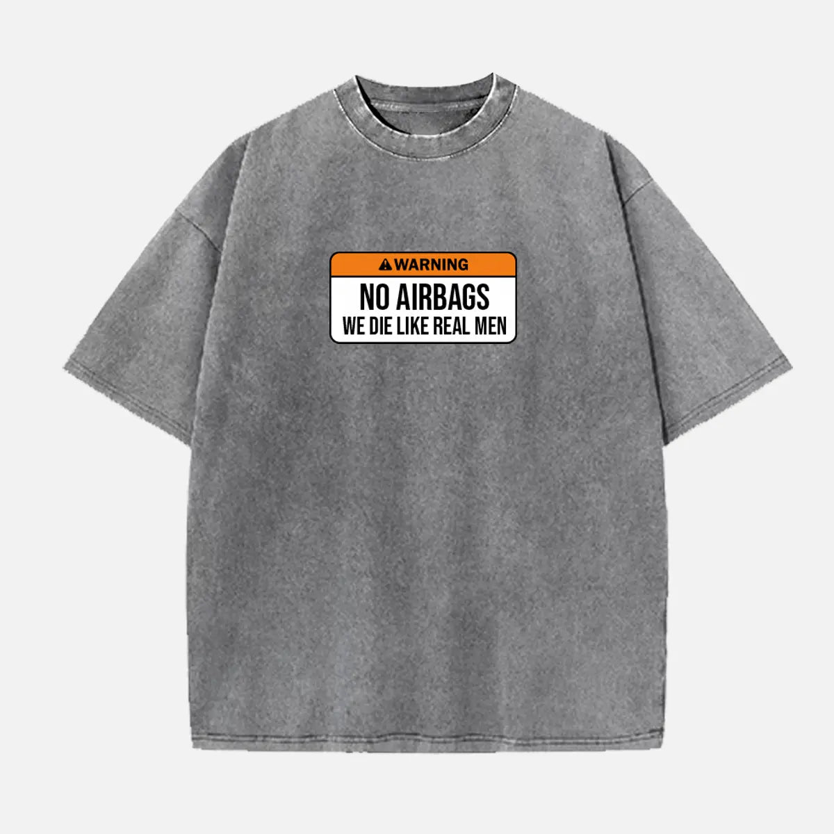 Men's washed cotton crew neck T-shirt with funny slogan and vintage finish