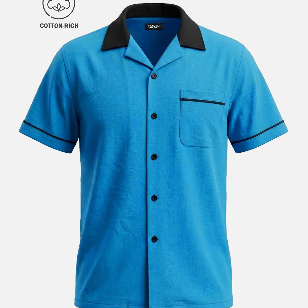 Men's Cotton Retro Piped Camp Collar Short Sleeve Shirt Eleven Oasis