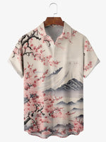 Tall Size Men's Japan-Inspired Mt Fuji and Cherry Blossoms Short Sleeve Casual ShirtMens short sleeve shirts Big and tall Mens shirts Short sleeve shirts for men Mens 4xl shirts Casual short sleeve shirts