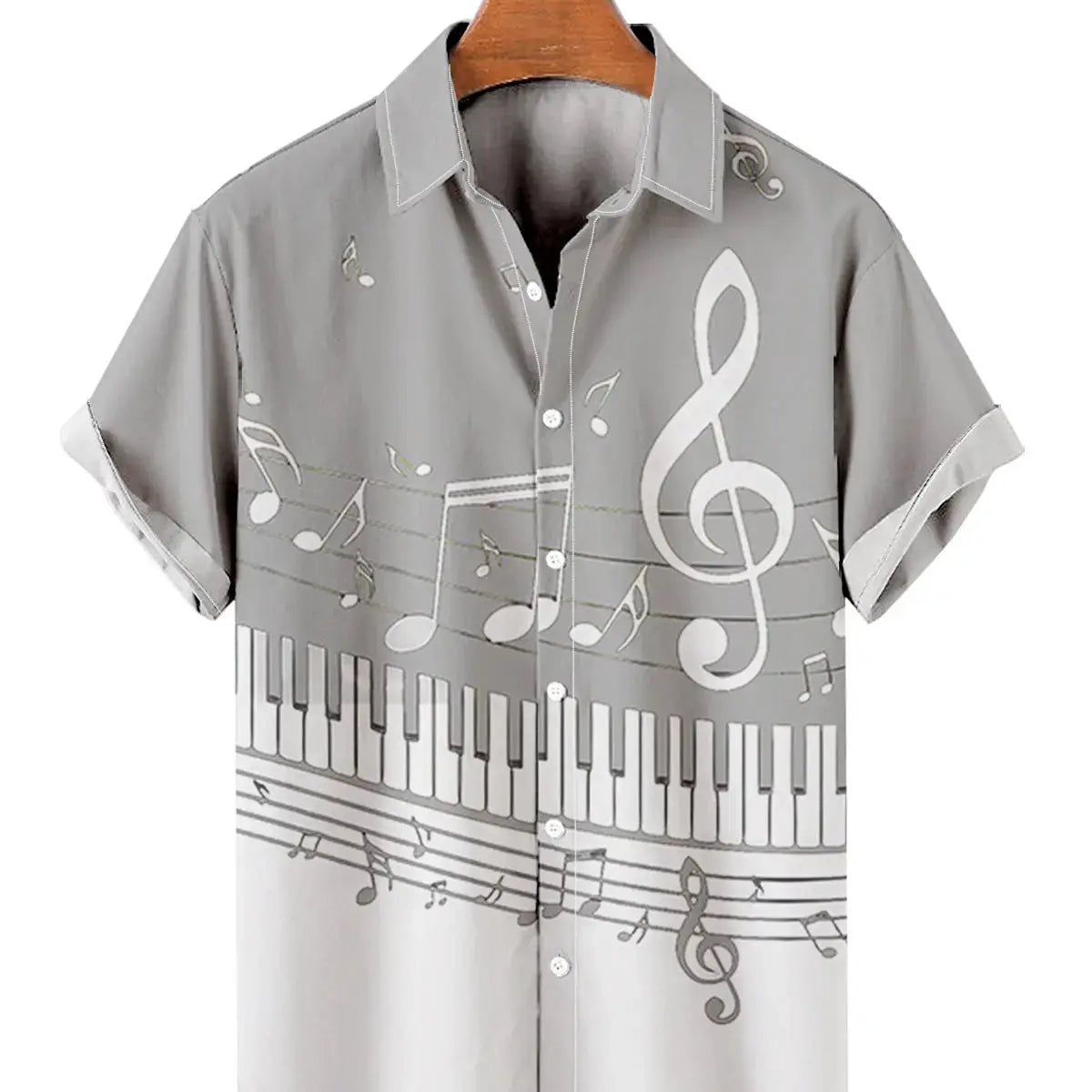 Tall Men's Musical Score Piano Graphic Short Sleeve Shirt Eleven Oasis