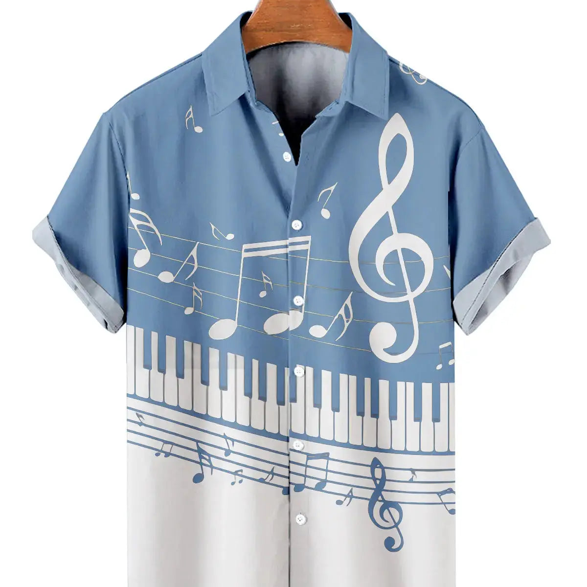 Tall Men's Musical Score Piano Graphic Short Sleeve Shirt Eleven Oasis