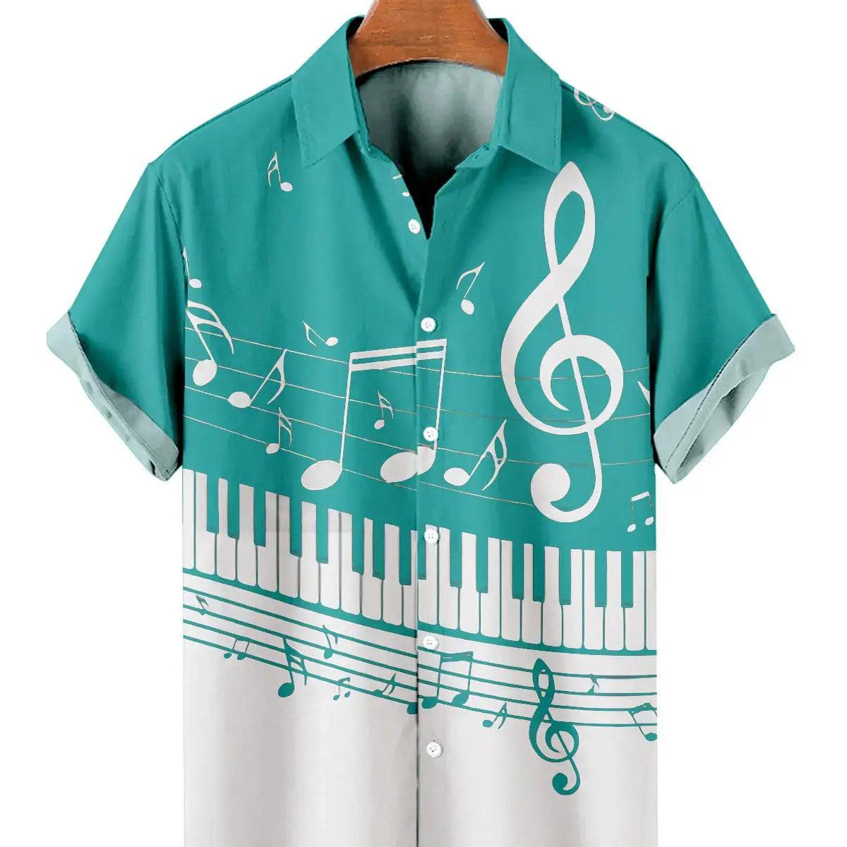 Tall Men's Musical Score Piano Graphic Short Sleeve Shirt Eleven Oasis