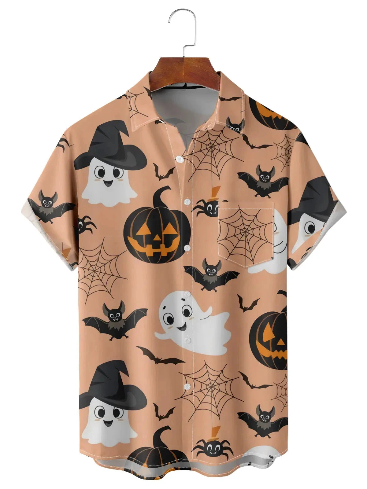 Tall Men's Cute Ghosts & Pumpkins Halloween Short Sleeve Shirt ElevenOasis