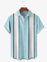 Men's Blue Striped Simple Bowling Short Sleeve Casual ShirtMens short sleeve shirts Big and tall Mens shirts Short sleeve shirts for men Mens 4xl shirts Casual short sleeve shirts