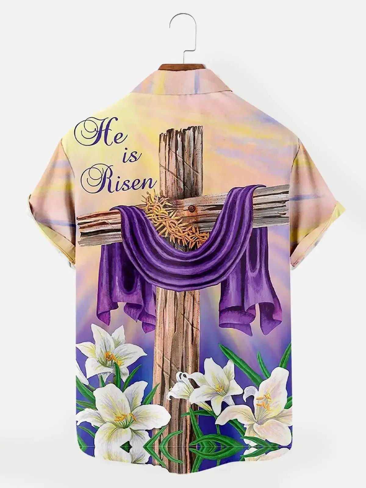 Easter Crucifix Print Men's ShirtMens short sleeve shirts Big and tall Mens shirts Short sleeve shirts for men Mens 4xl shirts Casual short sleeve shirts
