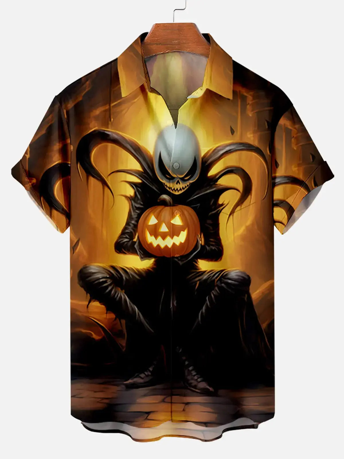 Tall Men's Pumpkin Reaper Halloween Short Sleeve Shirt Eleven Oasis