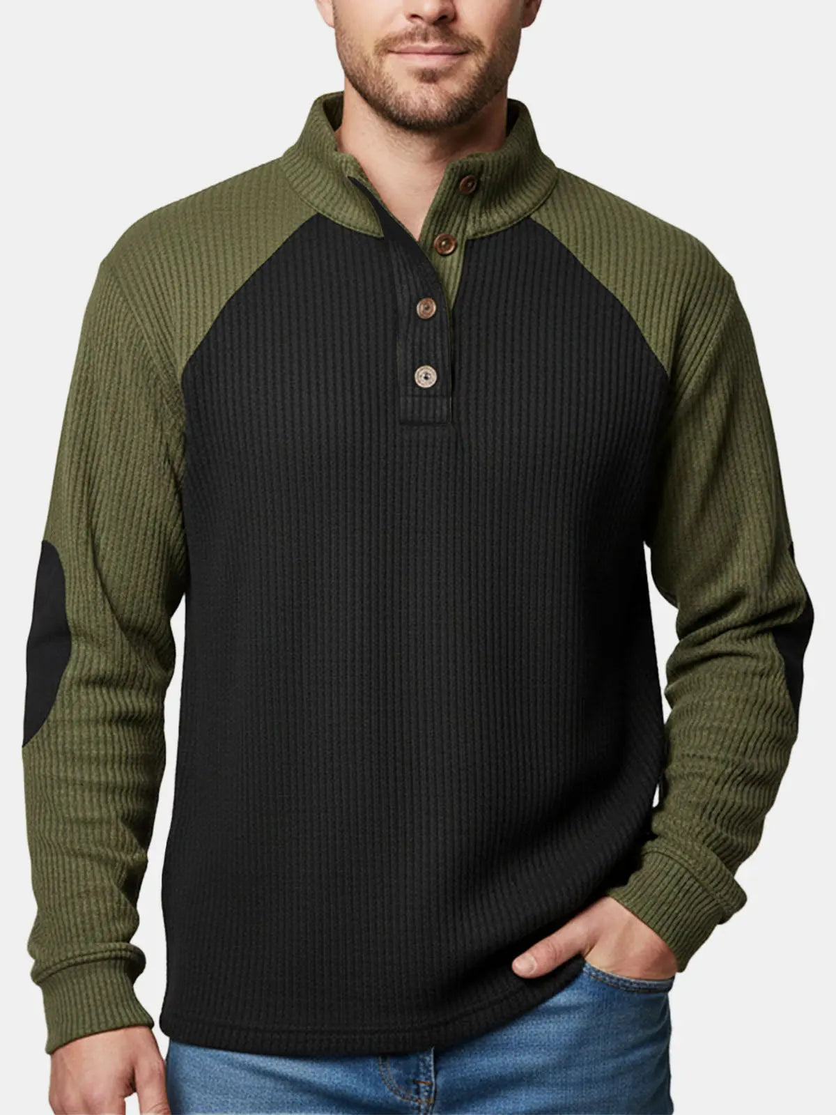 Men's Colorblock Raglan Corduroy Pullover ElevenOasis