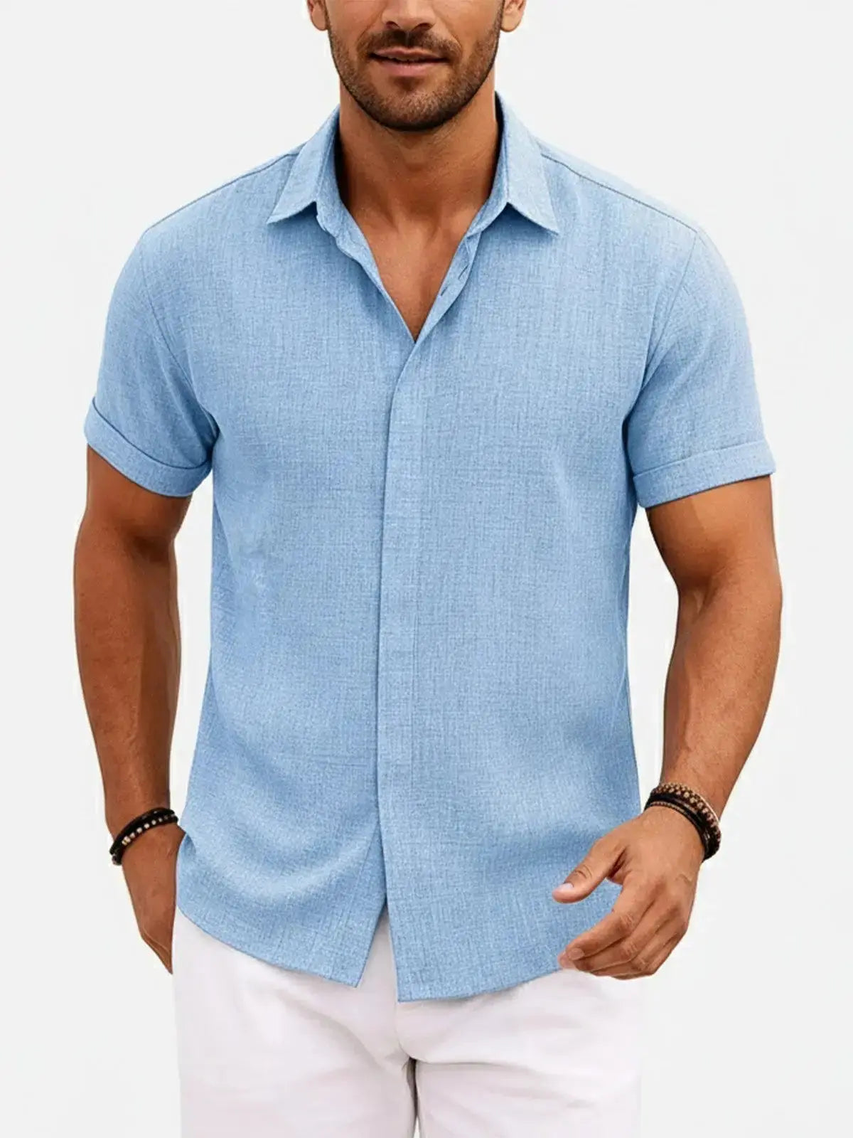 Men's Linen Cotton Blend Short Sleeve Shirt ElevenOasis
