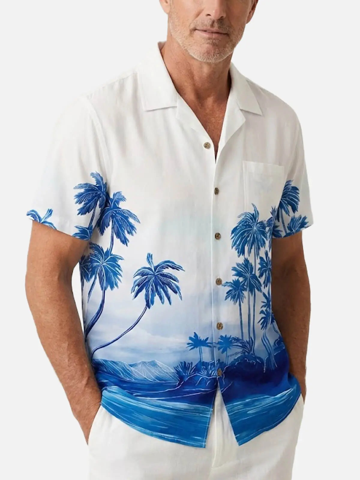 Tall Men's Coastal Palm Horizon Short Sleeve Shirt Eleven Oasis