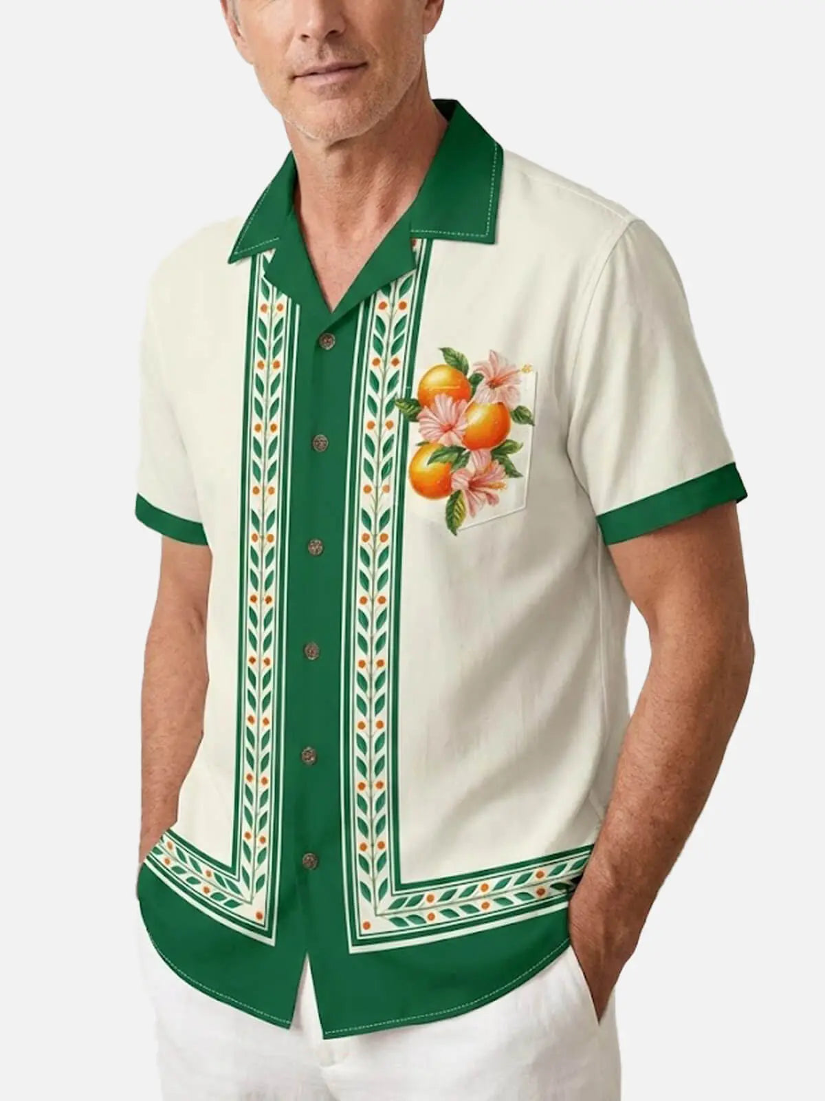 Tall Men's Vintage Citrus Panel Short Sleeve Shirt Eleven Oasis