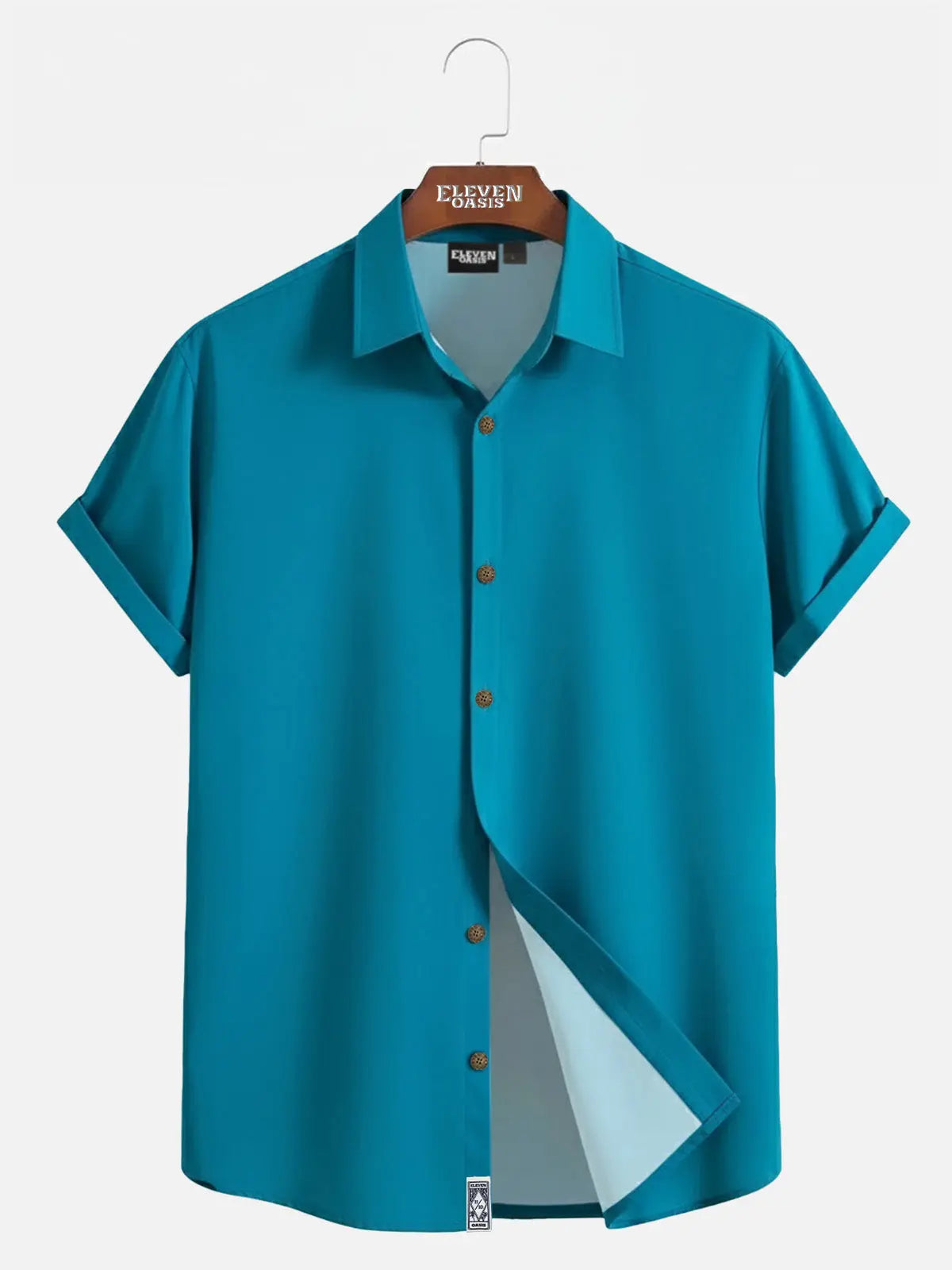 Men's Casual Linen-Feel Loose Printed Solid Color Button Short Sleeve Shirt ElevenOasis