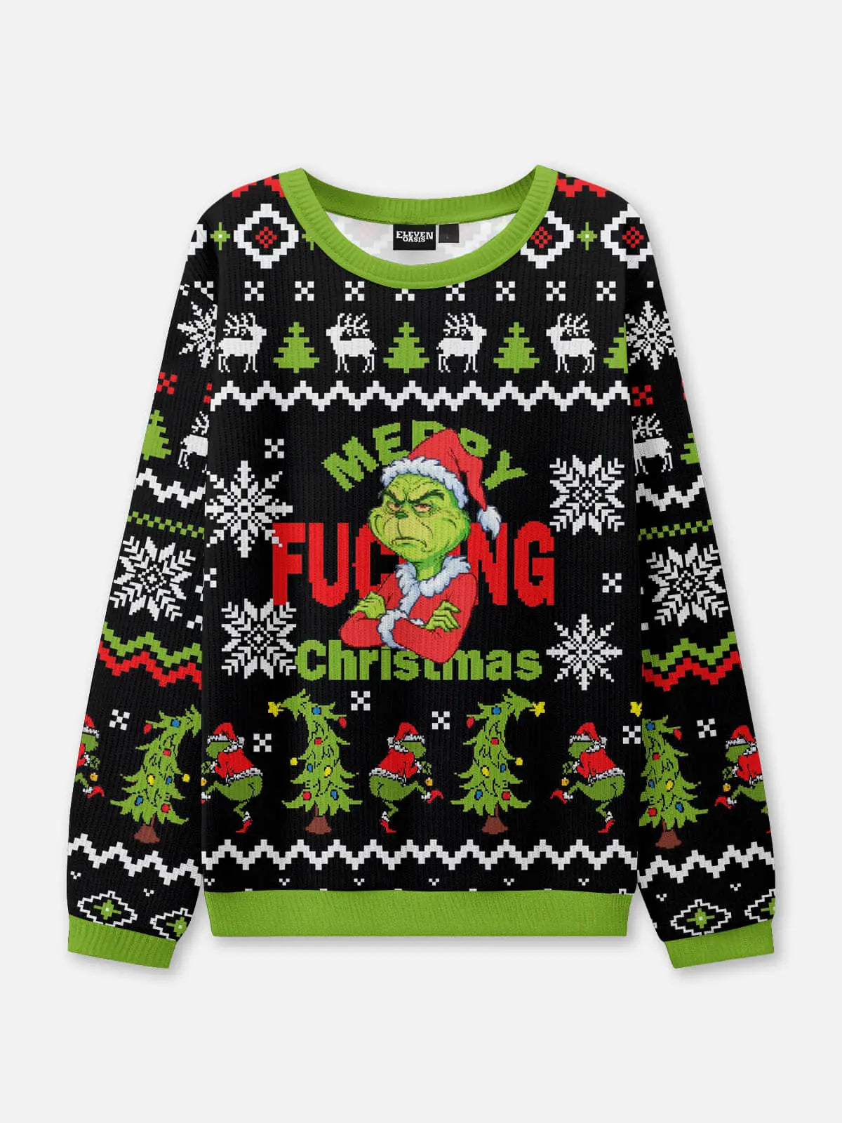 Merry F*ing Christmas Grinch Ugly Christmas Sweatshirt ElevenOasis