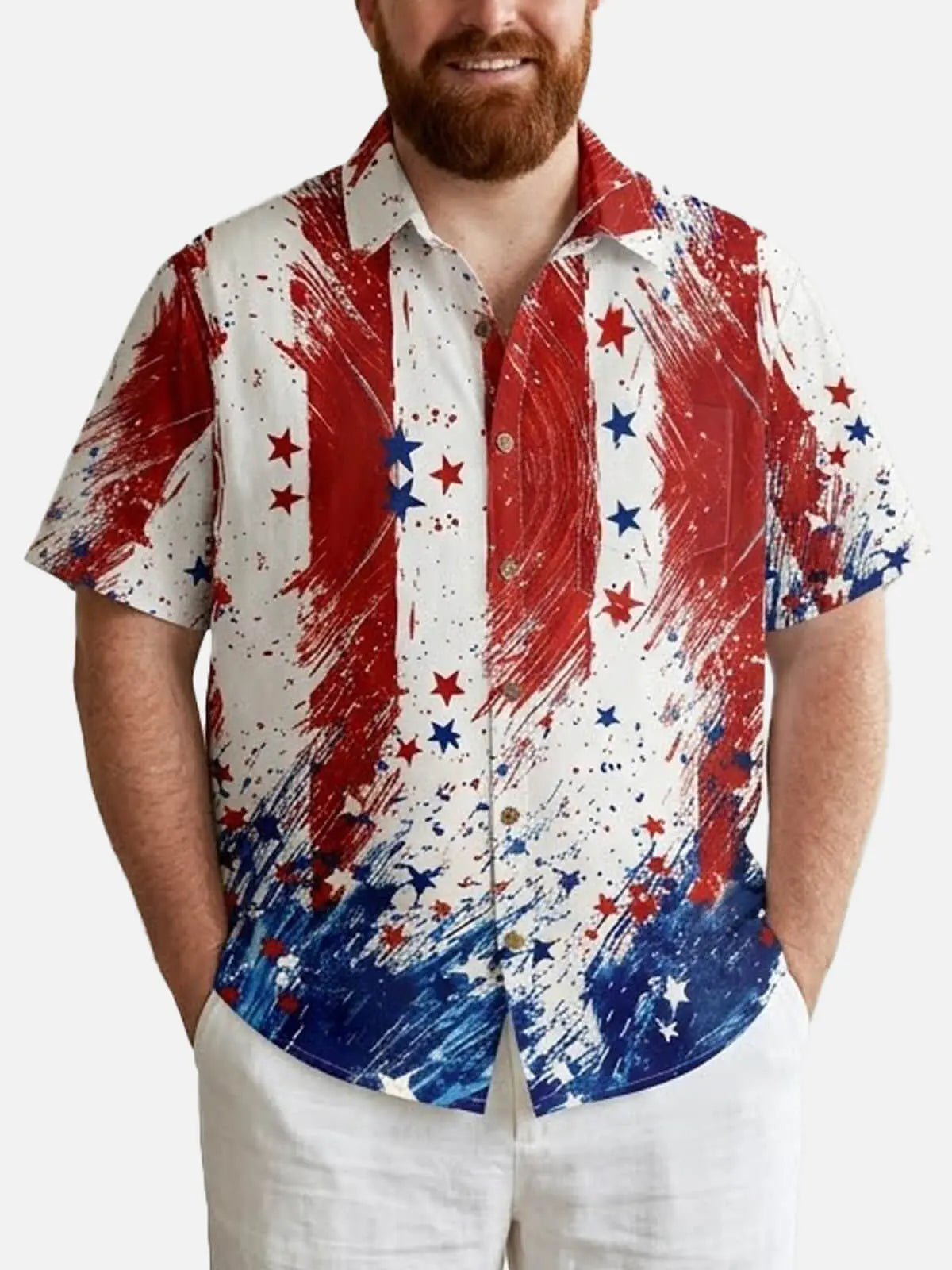 Tall Men's Patriotic Paint Splash Short Sleeve Shirt ElevenOasis