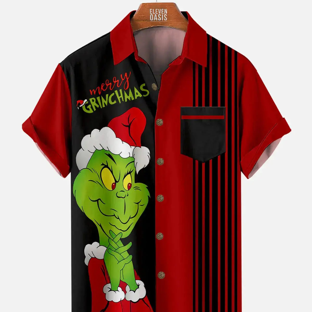Merry Grinchmas Striped Men's Short Sleeve ShirtMens short sleeve shirts Big and tall Mens shirts Short sleeve shirts for men Mens 4xl shirts Casual short sleeve shirts