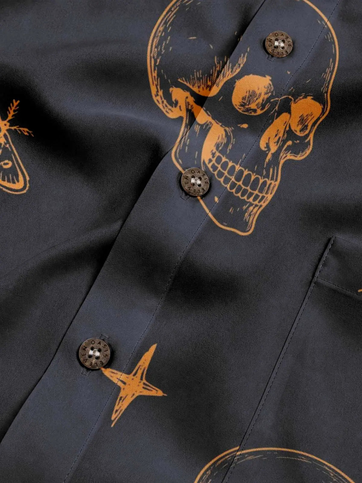 Tall Men's Skull and Moth Halloween Short Sleeve Shirt Eleven Oasis