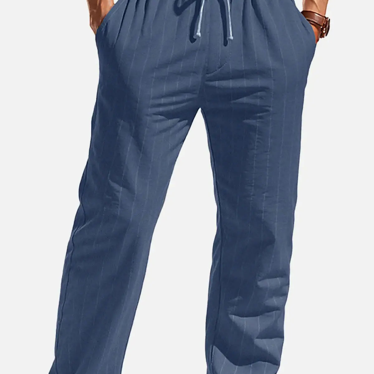 Men's Pinstripe Linen Blend Drawstring Pants