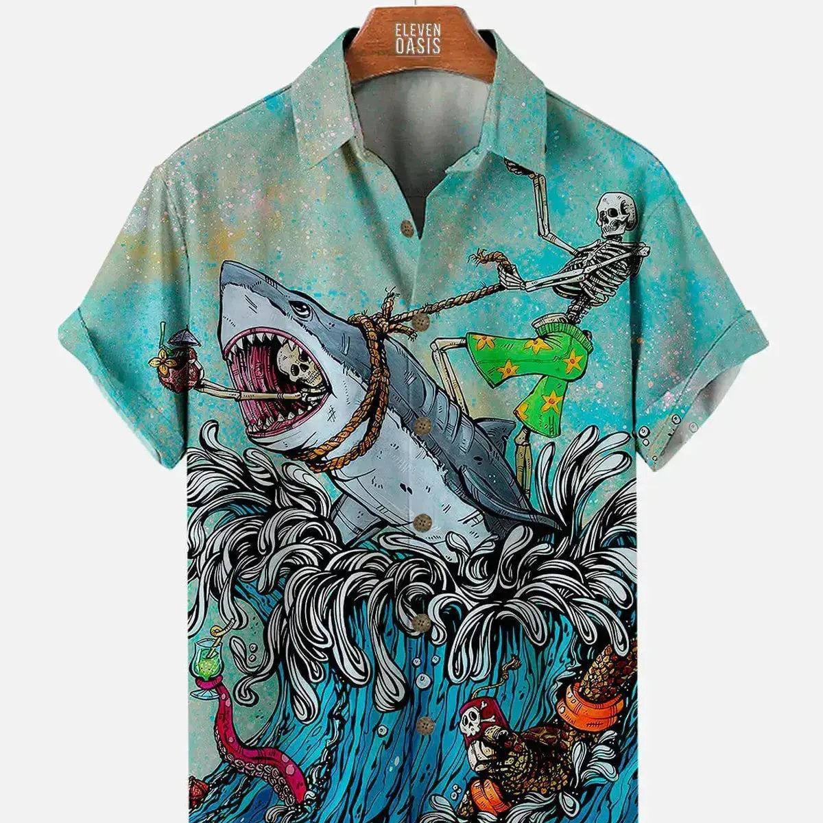 Hawaiian Great White Shark Pattern Men's Short Sleeve TopMens short sleeve shirts Big and tall Mens shirts Short sleeve shirts for men Mens 4xl shirts Casual short sleeve shirts